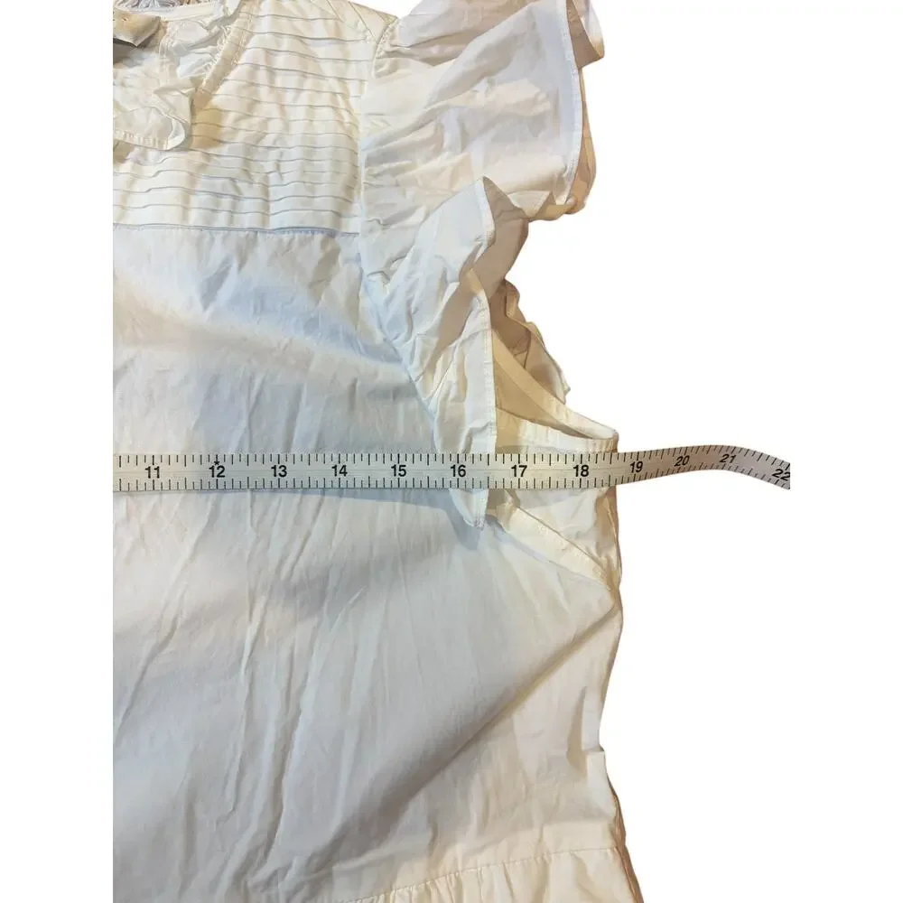 SEA New York Women's Multi Tier Dress SMALL White Flutter Sleeve Button Front